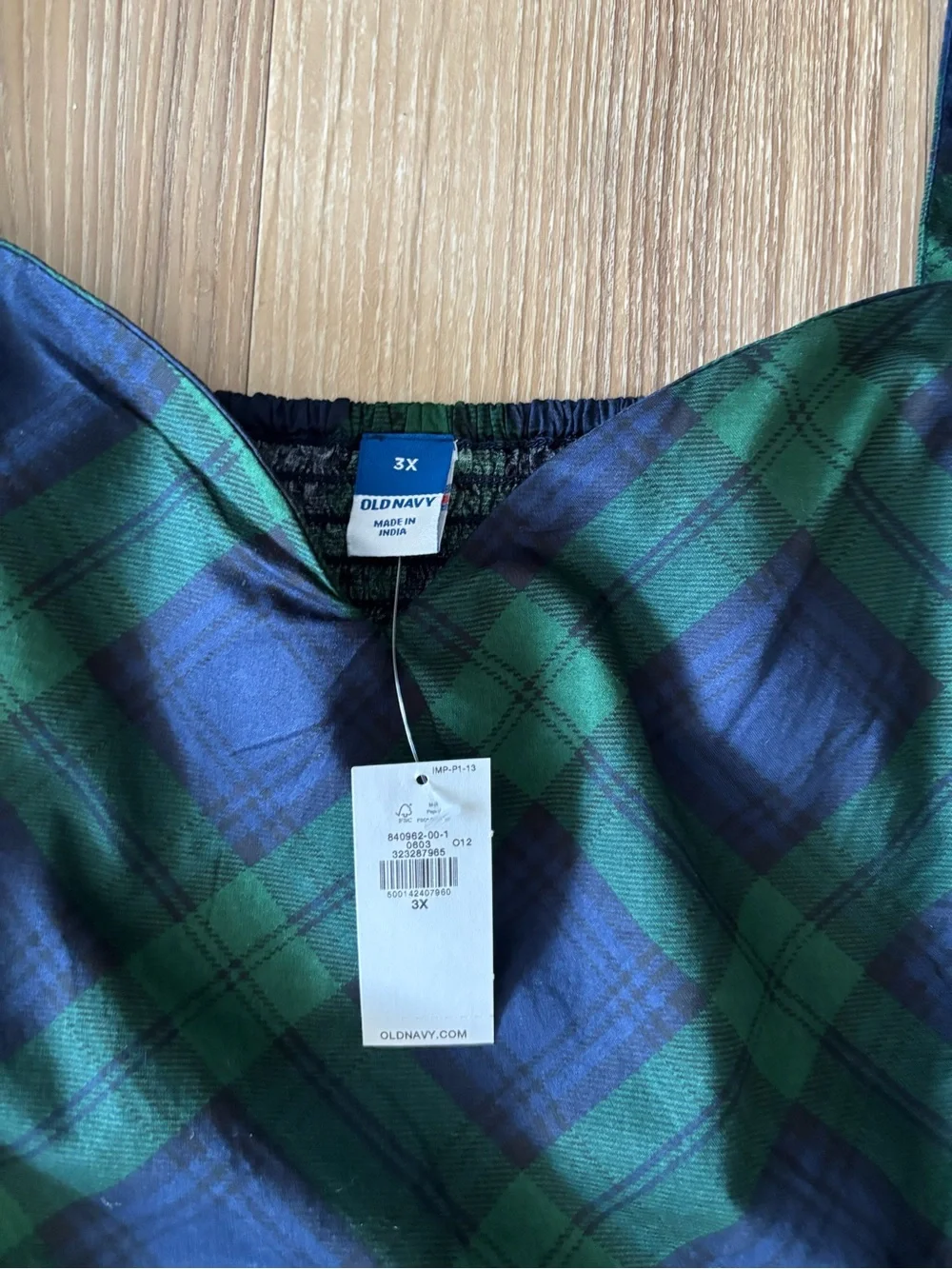 Old Navy Top Plaid Puff Sleeve Poplin Peplum Blue Green Womens 3X NWT Preppy